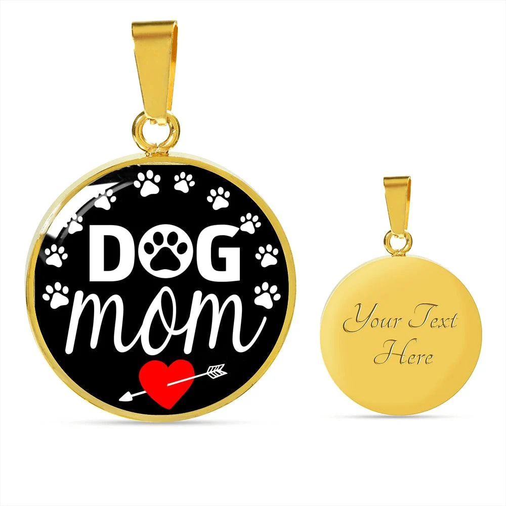 Dog Mom Personalized Engraved Gold Circle Necklace Custom Name Date Gift for Hi